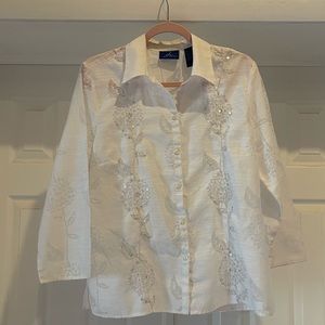 J H collectibles White Floral Blouse With Sequin Embellishment Size XL